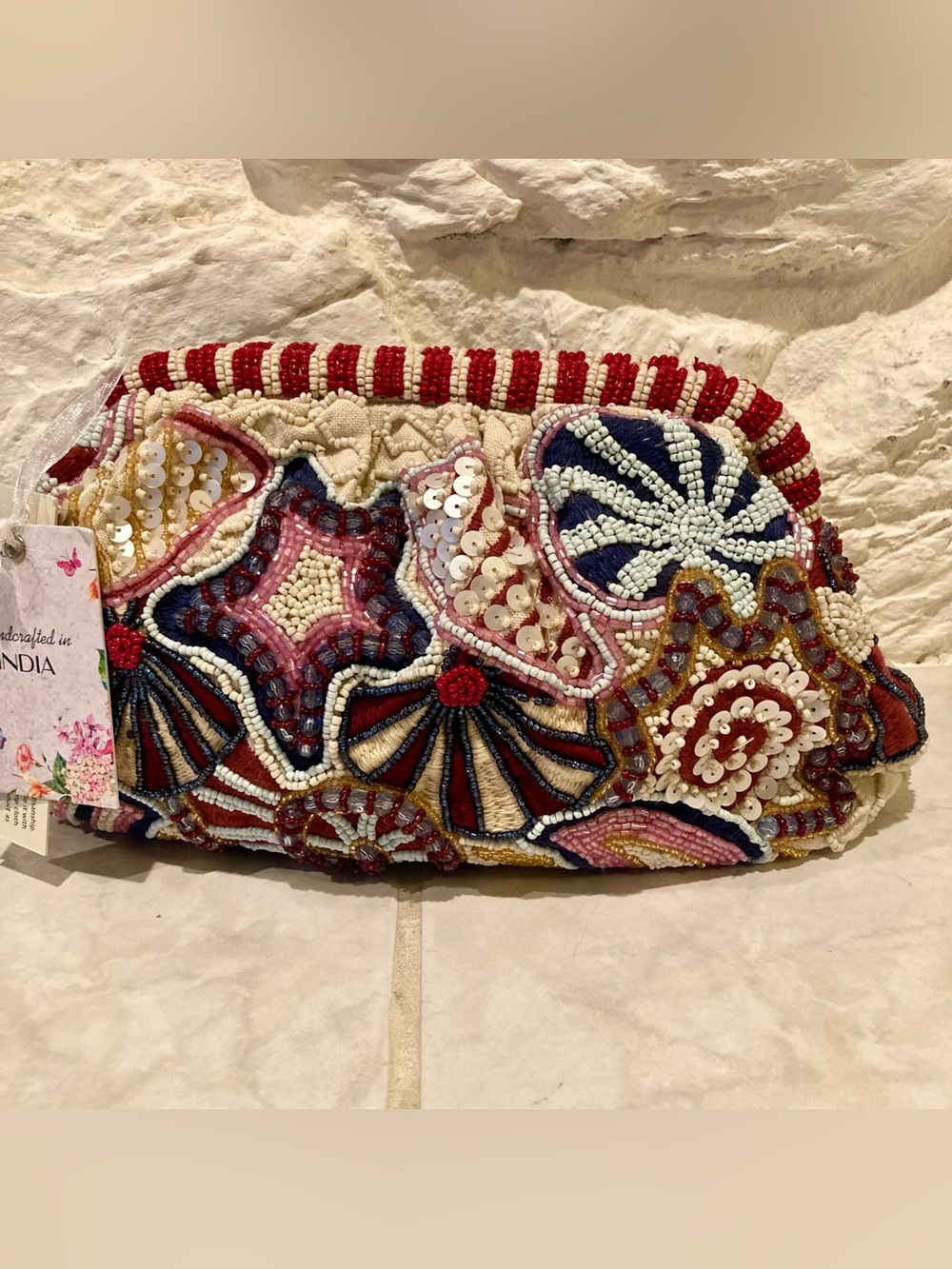 NWT “Handcrafted in India” brand beaded clutch/ crossbody bag